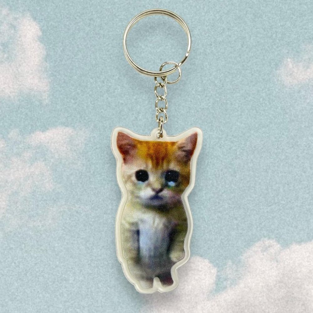 Sad cat pendant keychain